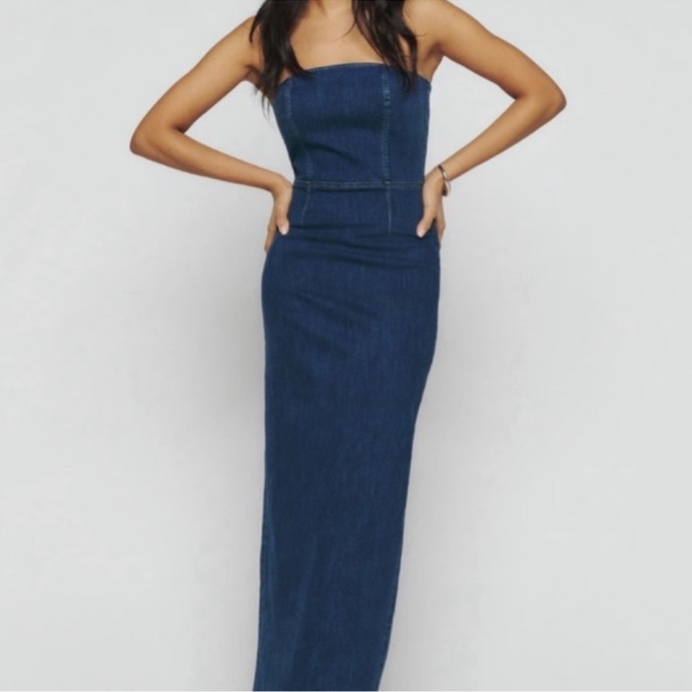 Reformation Strapless Denim Dress - Blue